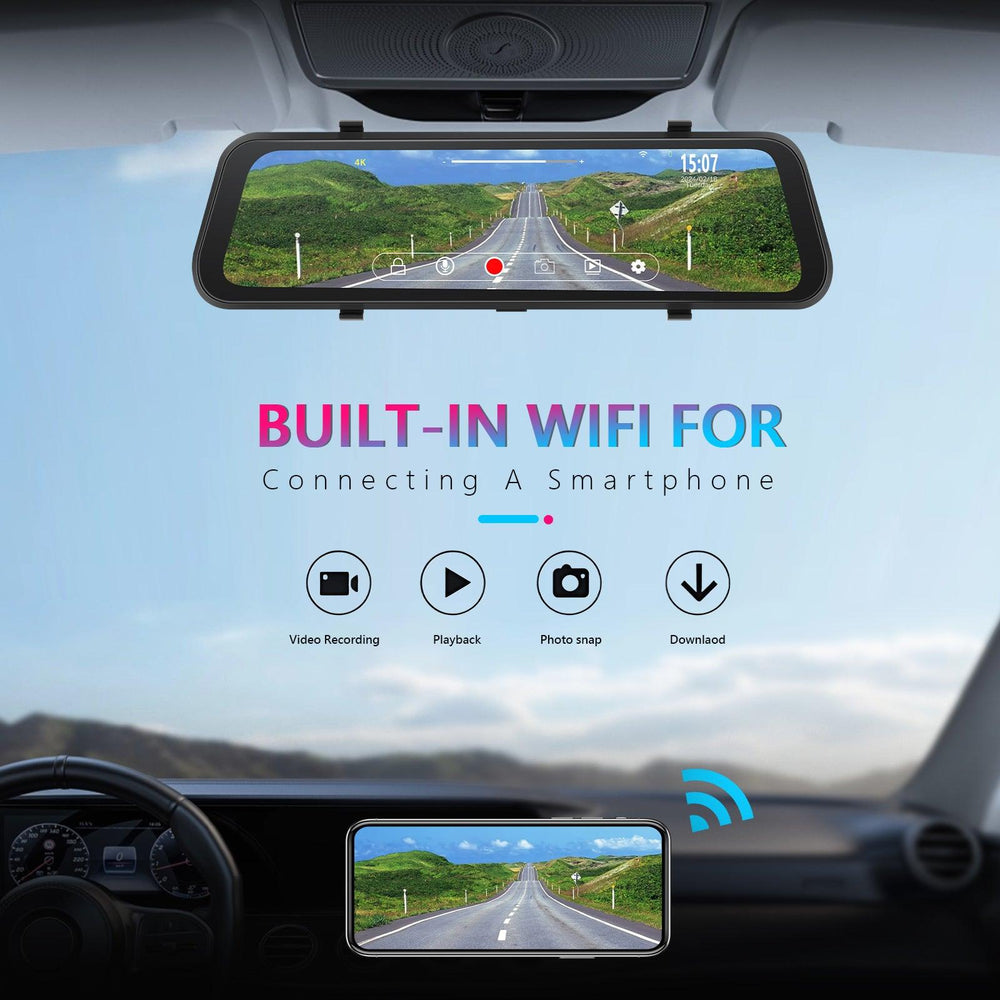 Smart Streaming Media Touch HD Built-in Front HD Resolution Rear Mirror LCD Screen Camera - EX-STOCK CANADA