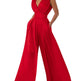 Solid Color And V-neck High Waist Wide Leg Jumpsuit - EX-STOCK CANADA