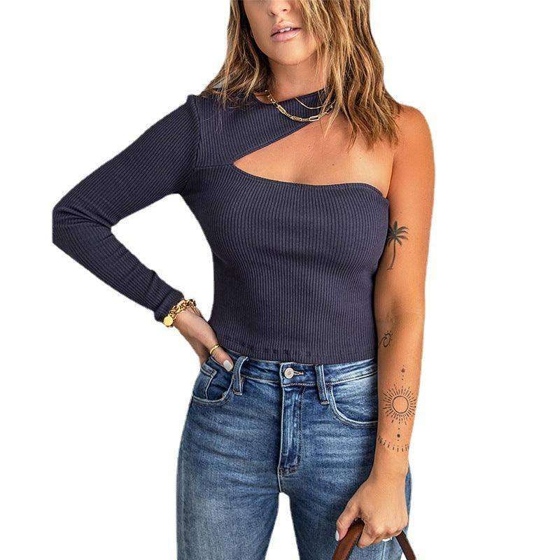 Solid Color Asymmetric Strapless Sexy Sweater - EX-STOCK CANADA