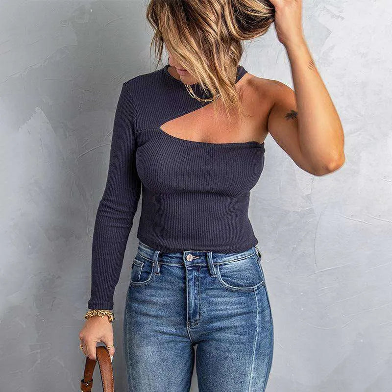 Solid Color Asymmetric Strapless Sexy Sweater - EX-STOCK CANADA