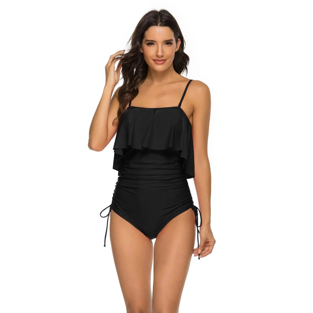 Solid Color Girl Sexy Shoulder Strap Big Ruffled One-piece Type Triangle Swimsuit - EX-STOCK CANADA