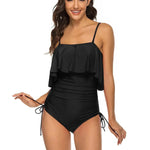 Solid Color Girl Sexy Shoulder Strap Big Ruffled One-piece Type Triangle Swimsuit - EX-STOCK CANADA