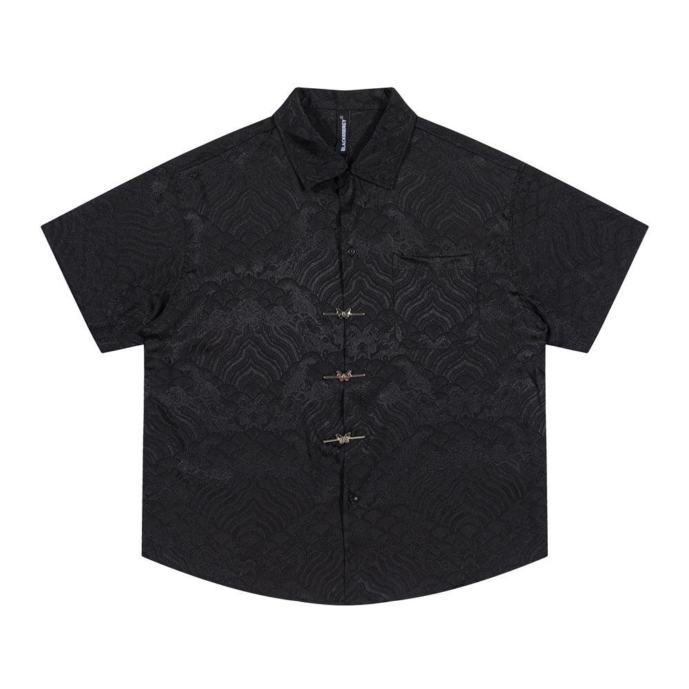 Solid Color Jacquard Floral Short Sleeve Shirt - EX-STOCK CANADA