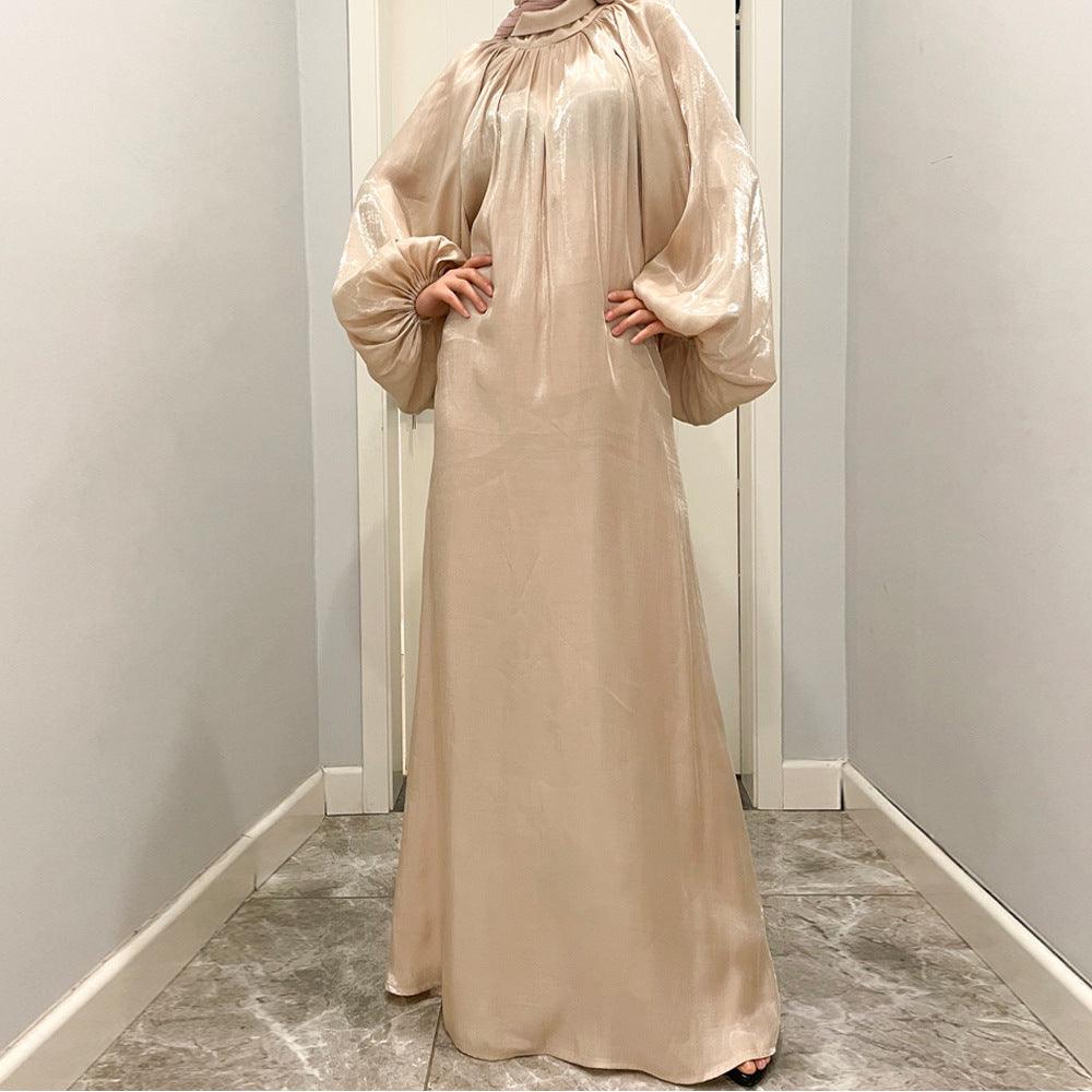 Solid Color Long Sleeve Dress Middle East Arab Dubai Turkey Women - EX-STOCK CANADA