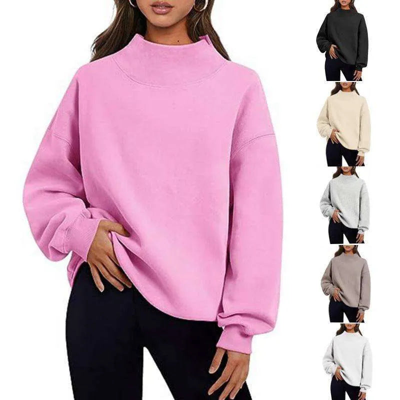 Solid Color Loose Tops Round Neck Hoodie Women Thick Clothing - EX-STOCK CANADA