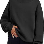 Solid Color Loose Tops Round Neck Hoodie Women Thick Clothing - EX-STOCK CANADA