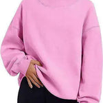 Solid Color Loose Tops Round Neck Hoodie Women Thick Clothing - EX-STOCK CANADA