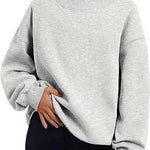 Solid Color Loose Tops Round Neck Hoodie Women Thick Clothing - EX-STOCK CANADA