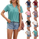 Solid Color V-neck Lapel Short-sleeved Cotton T-shirt Summer Loose Top Women - EX-STOCK CANADA