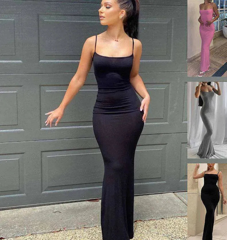 Spaghetti Strap Long Sexy Slim Skinny Bodycon Party Women Dress - EX-STOCK CANADA