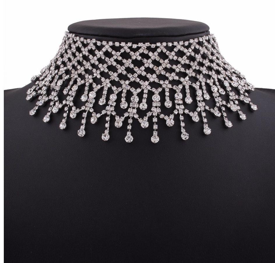 Sparling Rhinestone Diamond Fringed Tassel Choker Necklace for Women Bridal Wedding Luxury Necklace - EX-STOCK CANADA