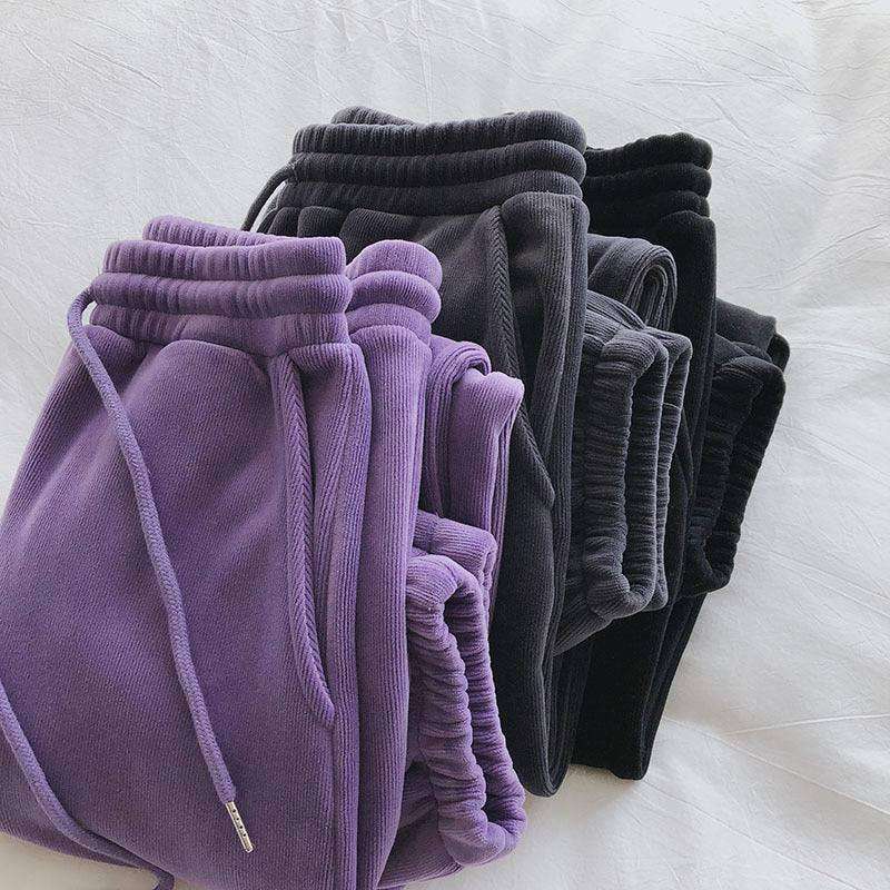 Sports Female Fleece Lined Thick Loose Outerwear Casual Pants - EX-STOCK CANADA
