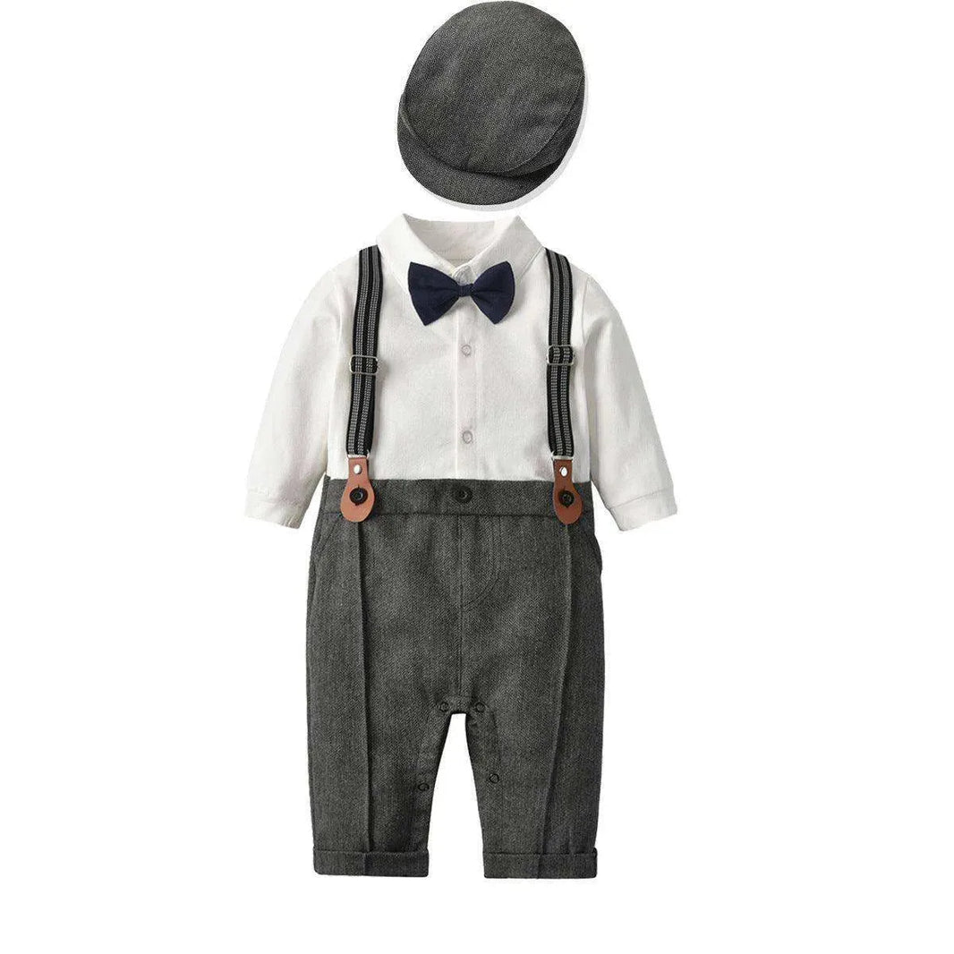 Spring And Autumn Children'S Clothing Infant And Young Children'S British Waistcoat One-Piece Climbing Gentleman'S Hat One-Year-Old Clothes Newborn Gentleman'S Suit - EX-STOCK CANADA