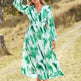 Spring NEW Long Casual Long Sleeve V-neck Printed Beach Long Flowy Dress - EX-STOCK CANADA