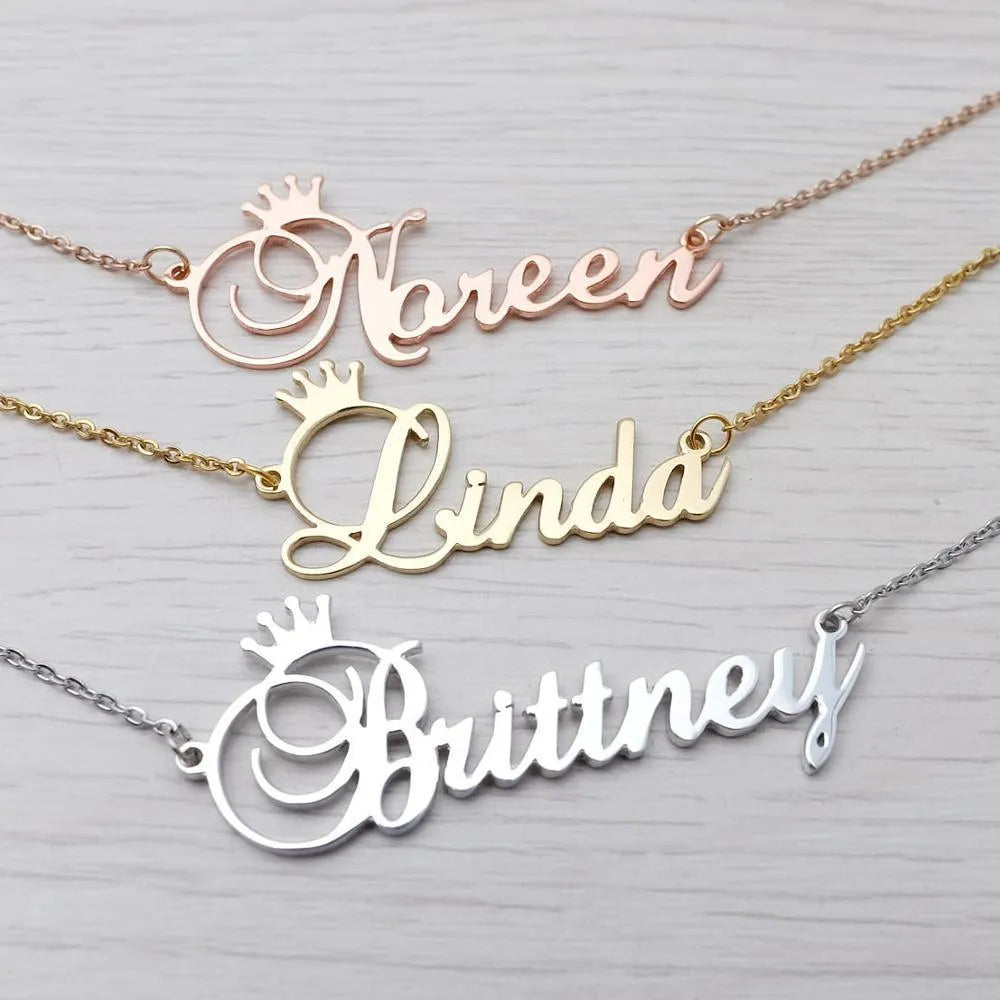 Stainless steel name letter custom crown necklace metal jewelry - EX-STOCK CANADA