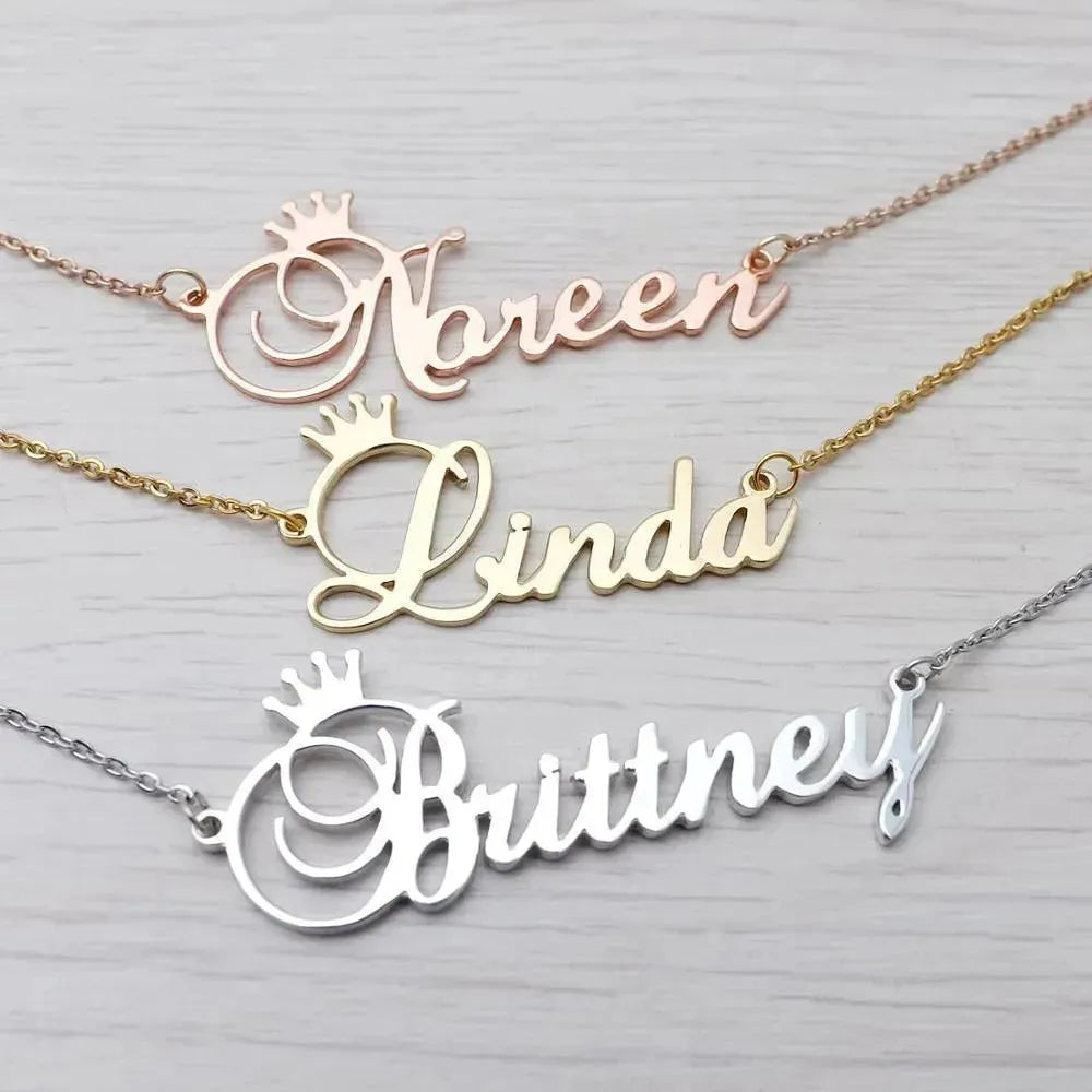 Stainless steel name letter custom crown necklace metal jewelry - EX-STOCK CANADA