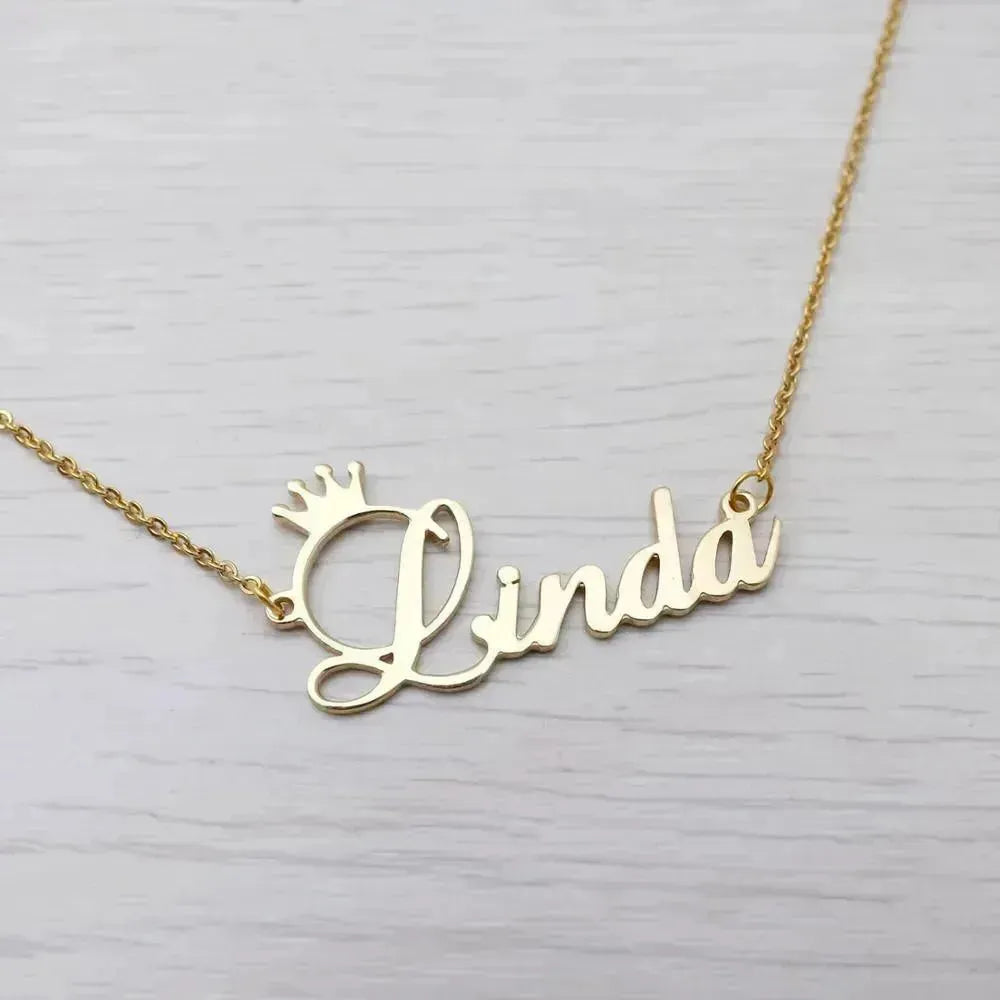 Stainless steel name letter custom crown necklace metal jewelry - EX-STOCK CANADA