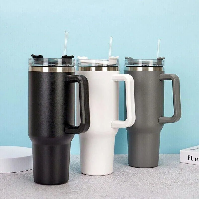 Stainless Steel Water Tumbler 40 Oz Cup Handle Straw Insulated Bottle Dupe Mug - EX-STOCK CANADA