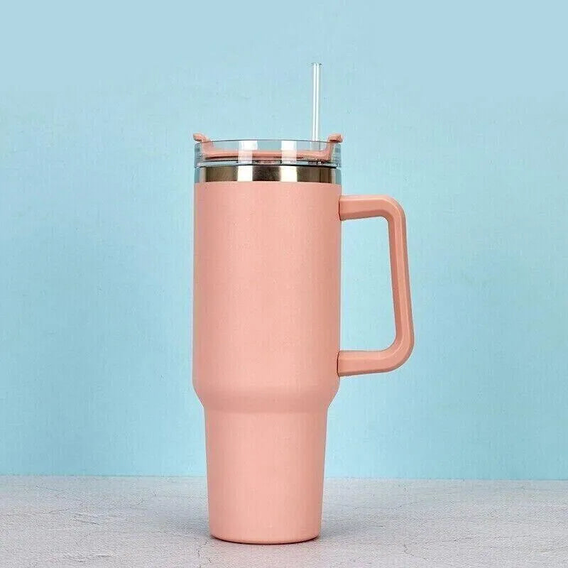 Stainless Steel Water Tumbler 40 Oz Cup Handle Straw Insulated Bottle Dupe Mug - EX-STOCK CANADA