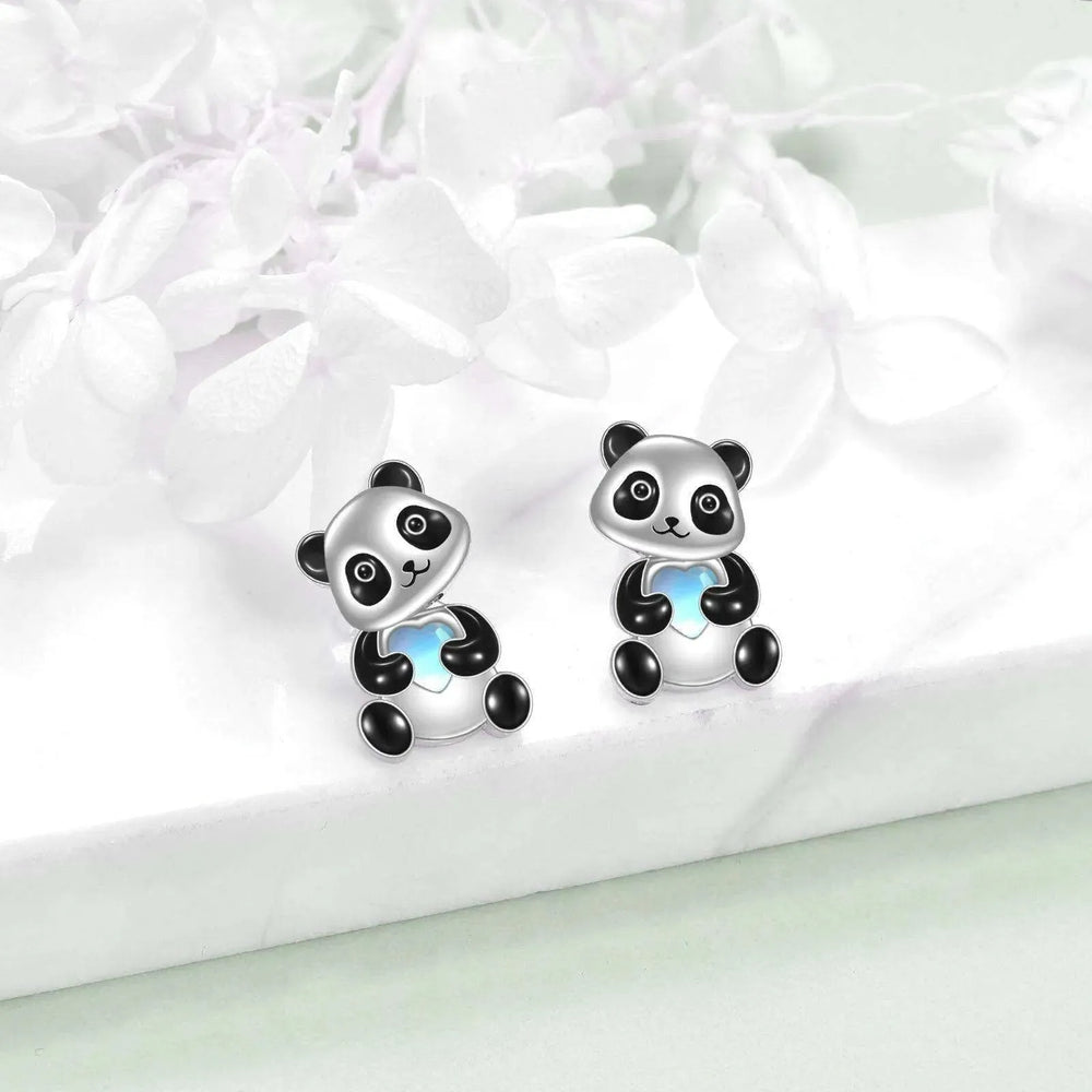 Sterling 925 Silver Panda Stud Ear Jacket Front Back Earrings - EX-STOCK CANADA