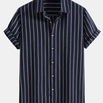 Striped Digital Printing Men's Short-sleeved Shirt - EX-STOCK CANADA