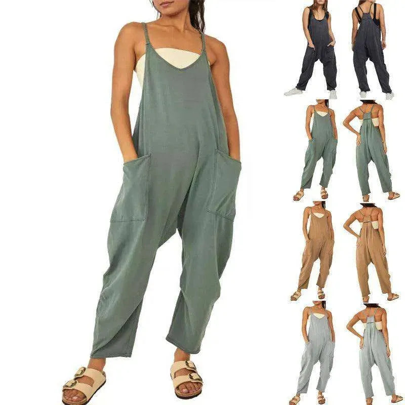 Stylish Flattering Sleeveless spaghetti straps.& flowy jumpsuit - EX-STOCK CANADA