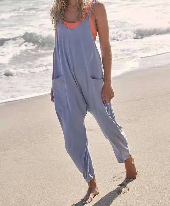 Stylish Flattering Sleeveless spaghetti straps.& flowy jumpsuit - EX-STOCK CANADA