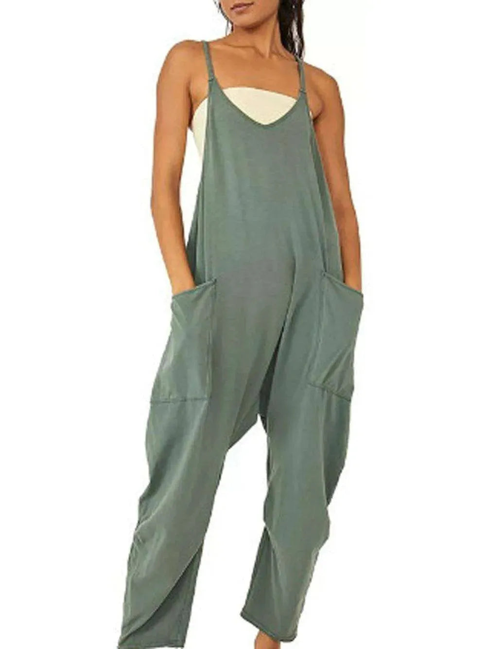 Stylish Flattering Sleeveless spaghetti straps.& flowy jumpsuit - EX-STOCK CANADA