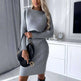 Suit Women's Autumn Sunken Stripe Long-sleeved Top Suspender Skirt - EX-STOCK CANADA