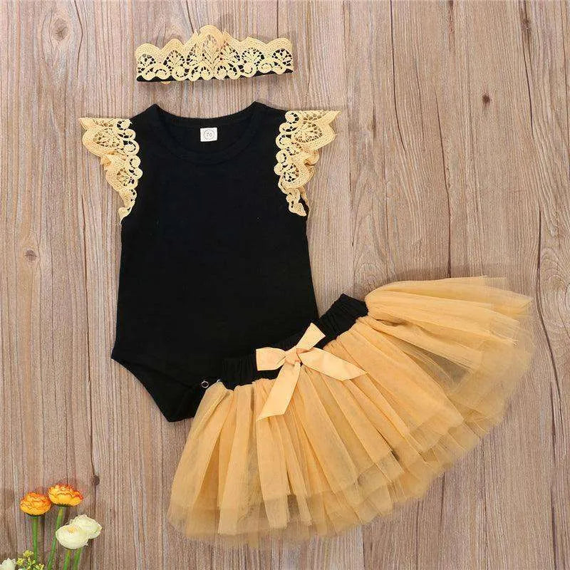 Summer Baby Girl Cotton Suit Bow Ruffled Bodysuit Tutu Headband - EX-STOCK CANADA