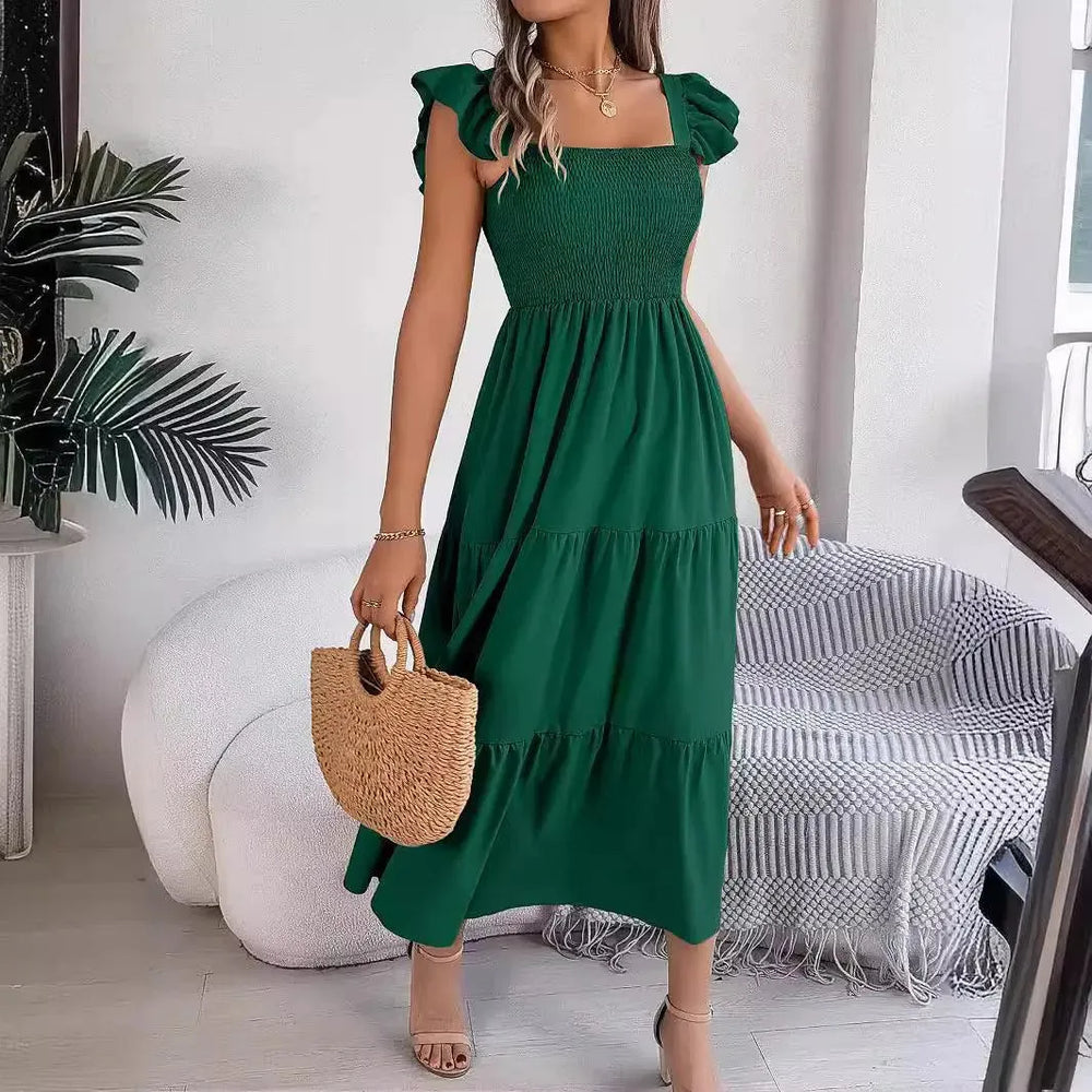 Summer Dress Casual Women's Sleeveless Midi Dress Pleated Long Layered Dress - EX-STOCK CANADA