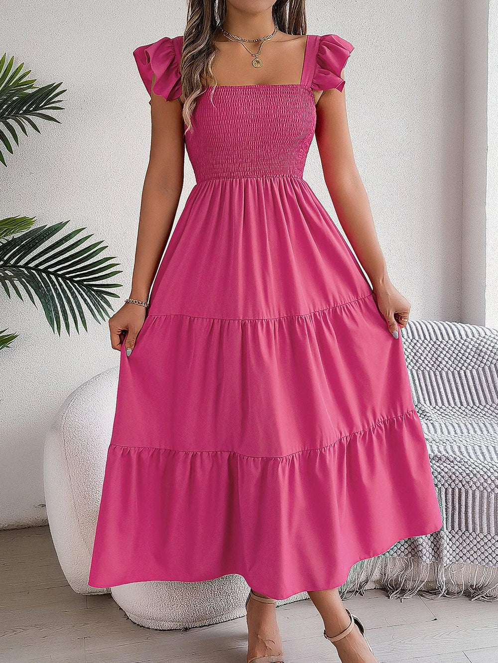 Summer Dress Casual Women's Sleeveless Midi Dress Pleated Long Layered Dress - EX-STOCK CANADA