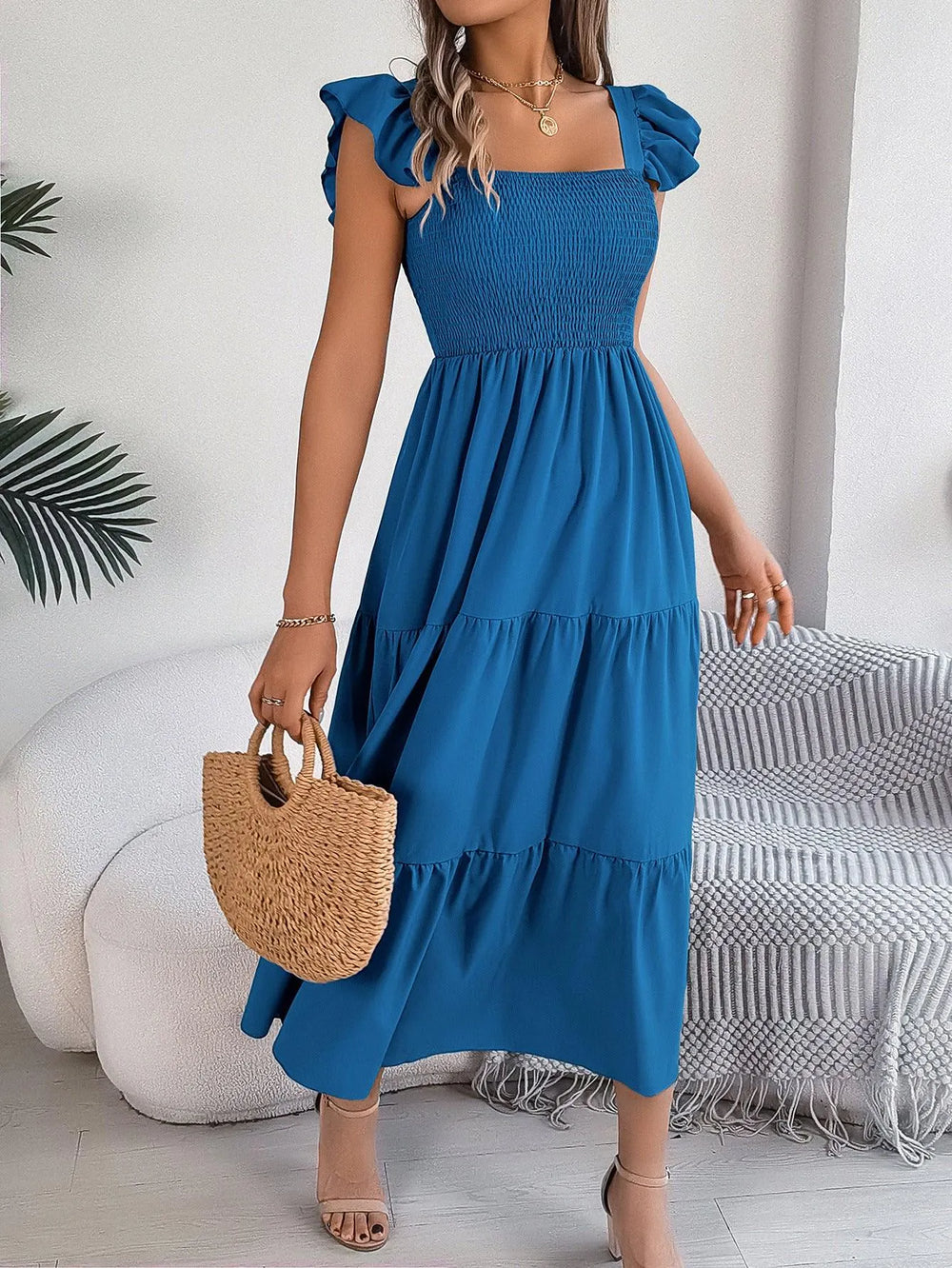 Summer Dress Casual Women's Sleeveless Midi Dress Pleated Long Layered Dress - EX-STOCK CANADA