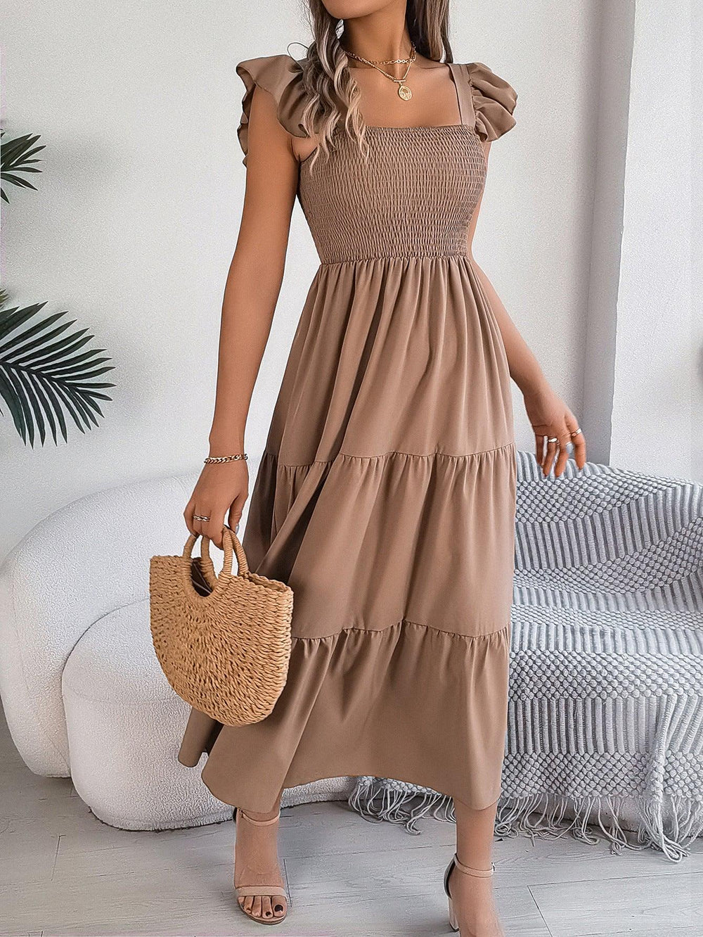 Summer Dress Casual Women's Sleeveless Midi Dress Pleated Long Layered Dress - EX-STOCK CANADA