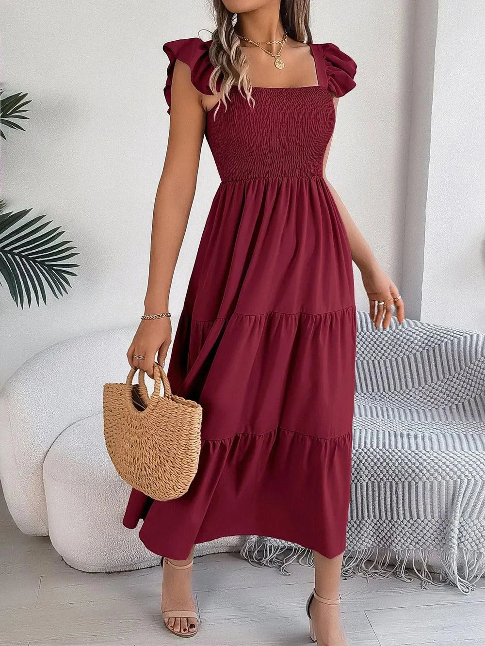 Summer Dress Casual Women's Sleeveless Midi Dress Pleated Long Layered Dress - EX-STOCK CANADA