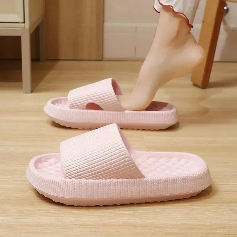 Summer EVA Slippers Solid Color Rhombus Stripe Anti-slip Slippers New Women's Home Shoes - EX-STOCK CANADA