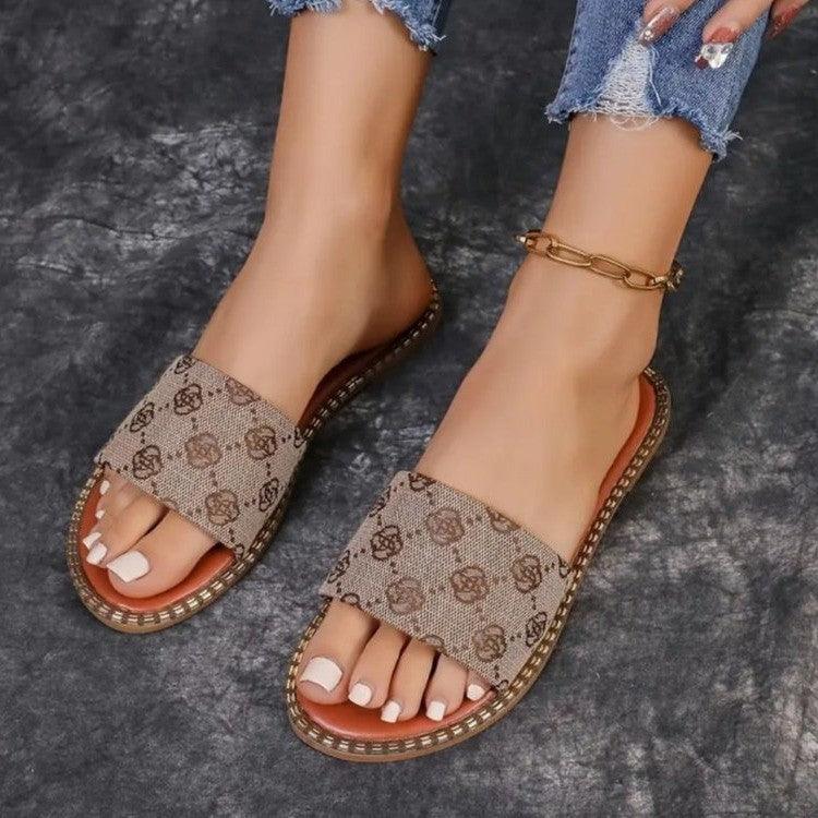 Summer Flower Print Flat Sandals For Women Non-slip Slides Slippers Vacation Casual Beach Shoes - EX-STOCK CANADA