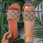 Summer Flower Print Flat Sandals For Women Non-slip Slides Slippers Vacation Casual Beach Shoes - EX-STOCK CANADA