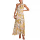 Summer Printed Oblique Shoulder Elastic Waist Vacation Floral Sleeveless Midi Dress - EX-STOCK CANADA