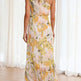 Summer Printed Oblique Shoulder Elastic Waist Vacation Floral Sleeveless Midi Dress - EX-STOCK CANADA