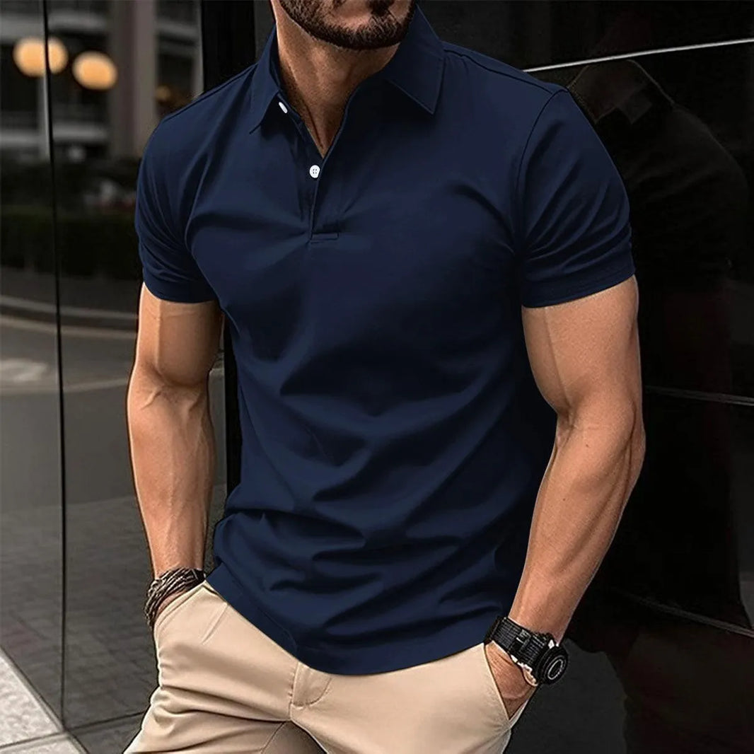 Summer Short Sleeve Polo Shirt Men Solid Color Button Lapel Button Top - EX-STOCK CANADA