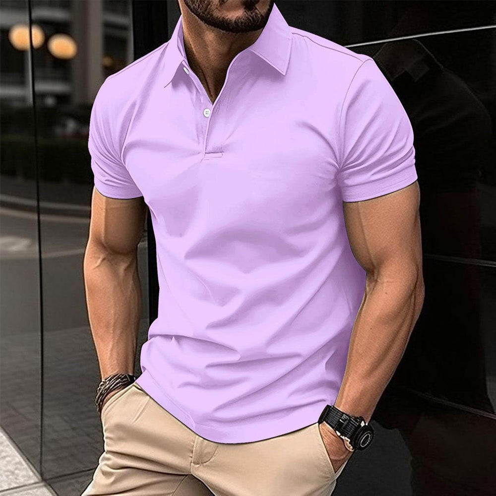 Summer Short Sleeve Polo Shirt Men Solid Color Button Lapel Button Top - EX-STOCK CANADA