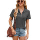 Summer Short Sleeve T-shirt Casual Loose Solid Color Zipper And Lapel Top For Women - EX-STOCK CANADA