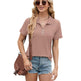 Summer Short Sleeve T-shirt Casual Loose Solid Color Zipper And Lapel Top For Women - EX-STOCK CANADA