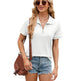 Summer Short Sleeve T-shirt Casual Loose Solid Color Zipper And Lapel Top For Women - EX-STOCK CANADA