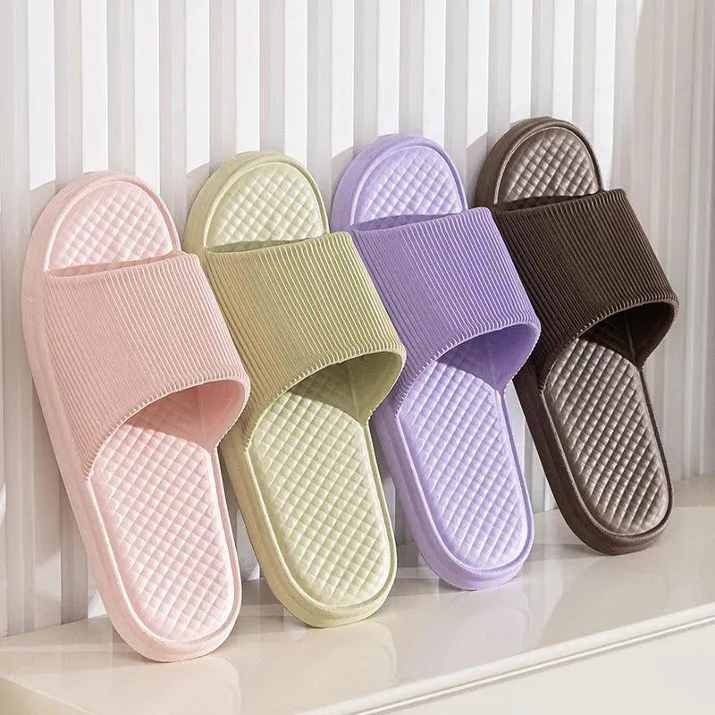 Summer Slipper Indoor House Shoes For Men Women Couples Solid Color Rhombus Striped Non-slip Bathroom Slippers - EX-STOCK CANADA