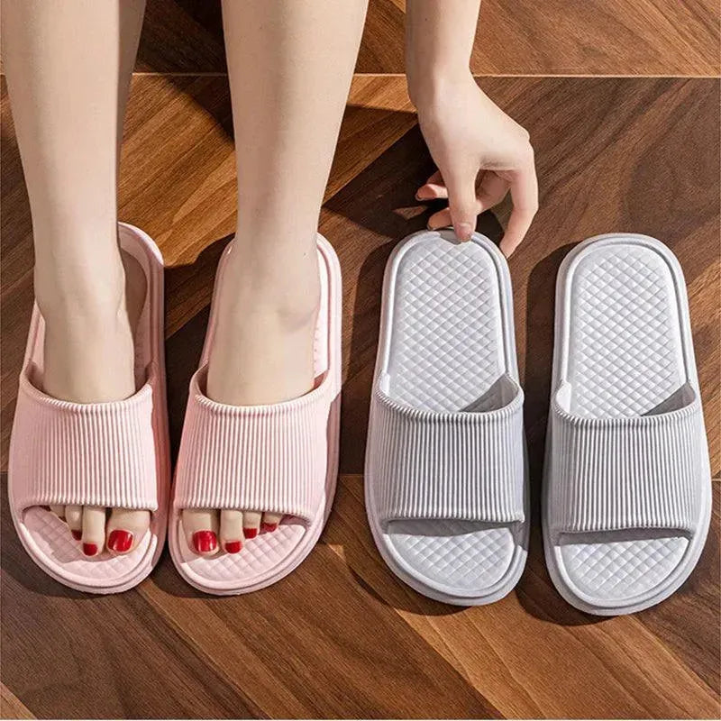 Summer Slipper Indoor House Shoes For Men Women Couples Solid Color Rhombus Striped Non-slip Bathroom Slippers - EX-STOCK CANADA