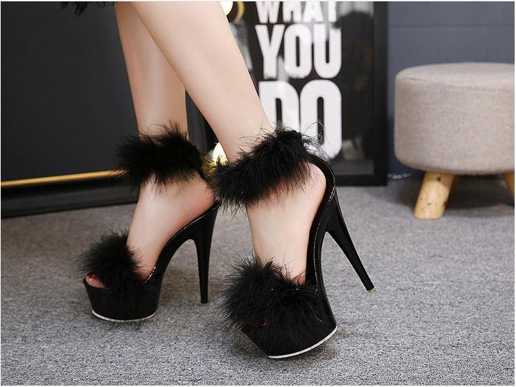 Super High Heel Plush Sandals Women's Thin Heel - EX-STOCK CANADA