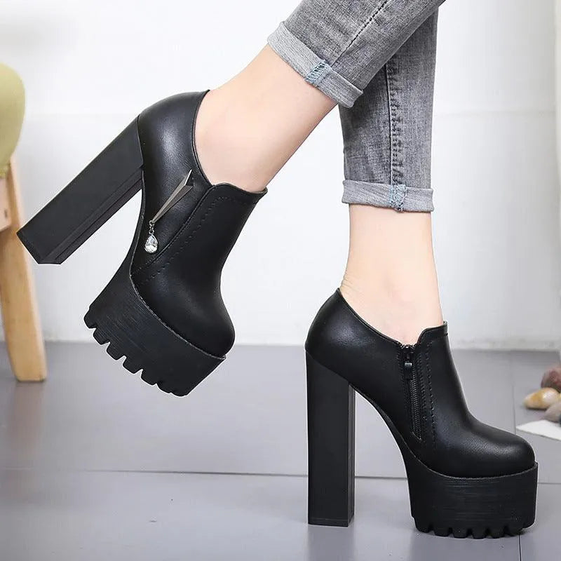 Super high heels ladies 15cm round head waterproof shoes - EX-STOCK CANADA