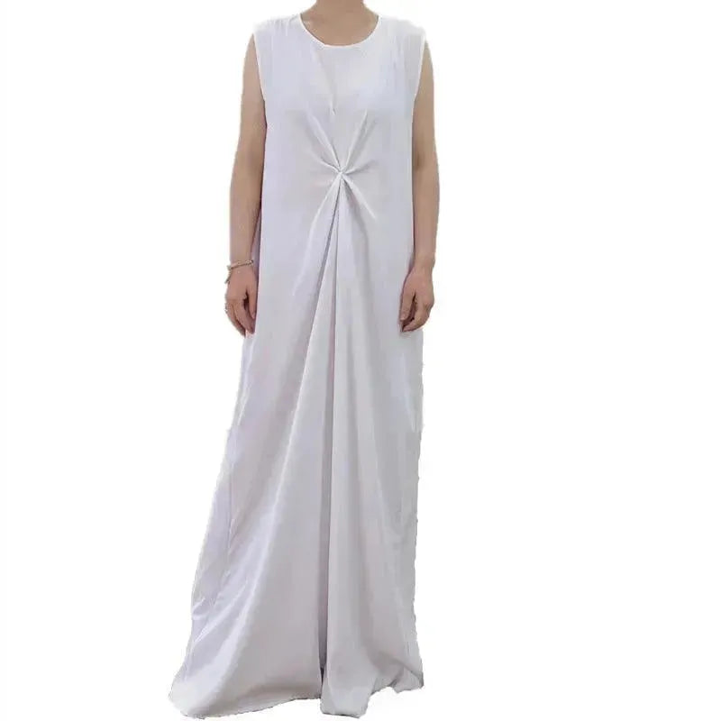 Temperament commute Middle East Arab Dubai Abaya Dress White Sleeveless Pleated Bottoming Vest Lined Dress - EX-STOCK CANADA